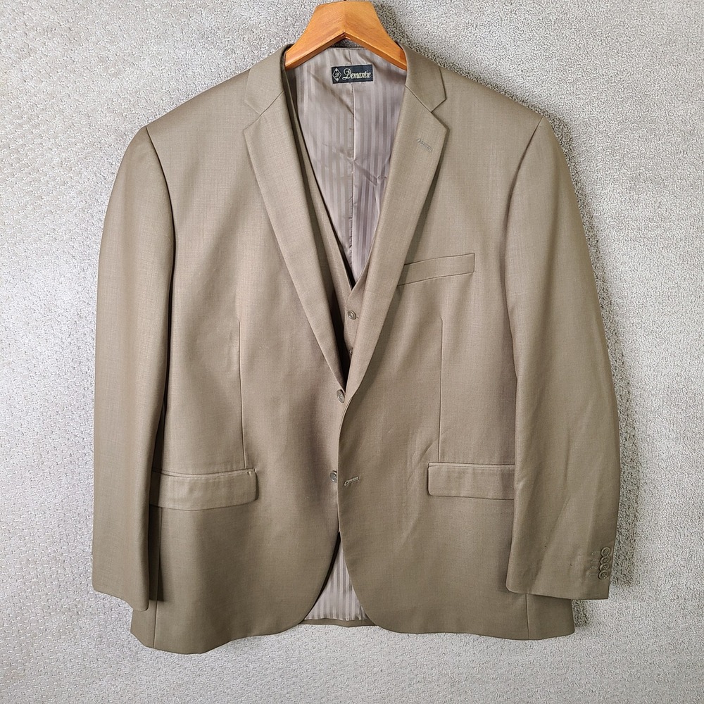 Demantie Blazer Vest Set Mens 48L‎ Tan 2 Piece Super 150s Rayon Wool Blend 2 Btn